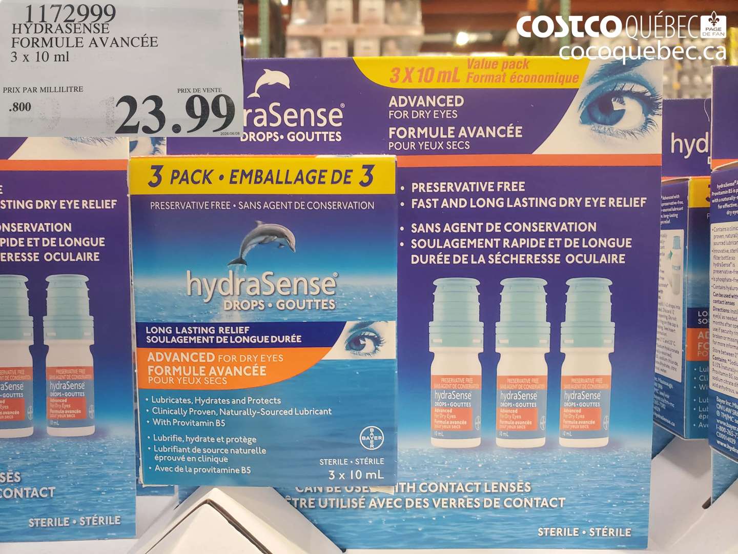 1172999 HYDRASENSE FORMULE AVANCÉE 3 X 10 ML $23.99