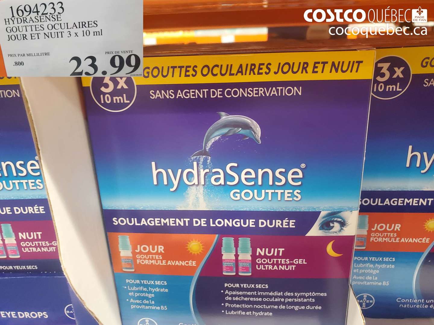 1694233 HYDRASENSE GOUTTES OCULAIRES JOUR ET NUIT 3 X 10 ML $23.99