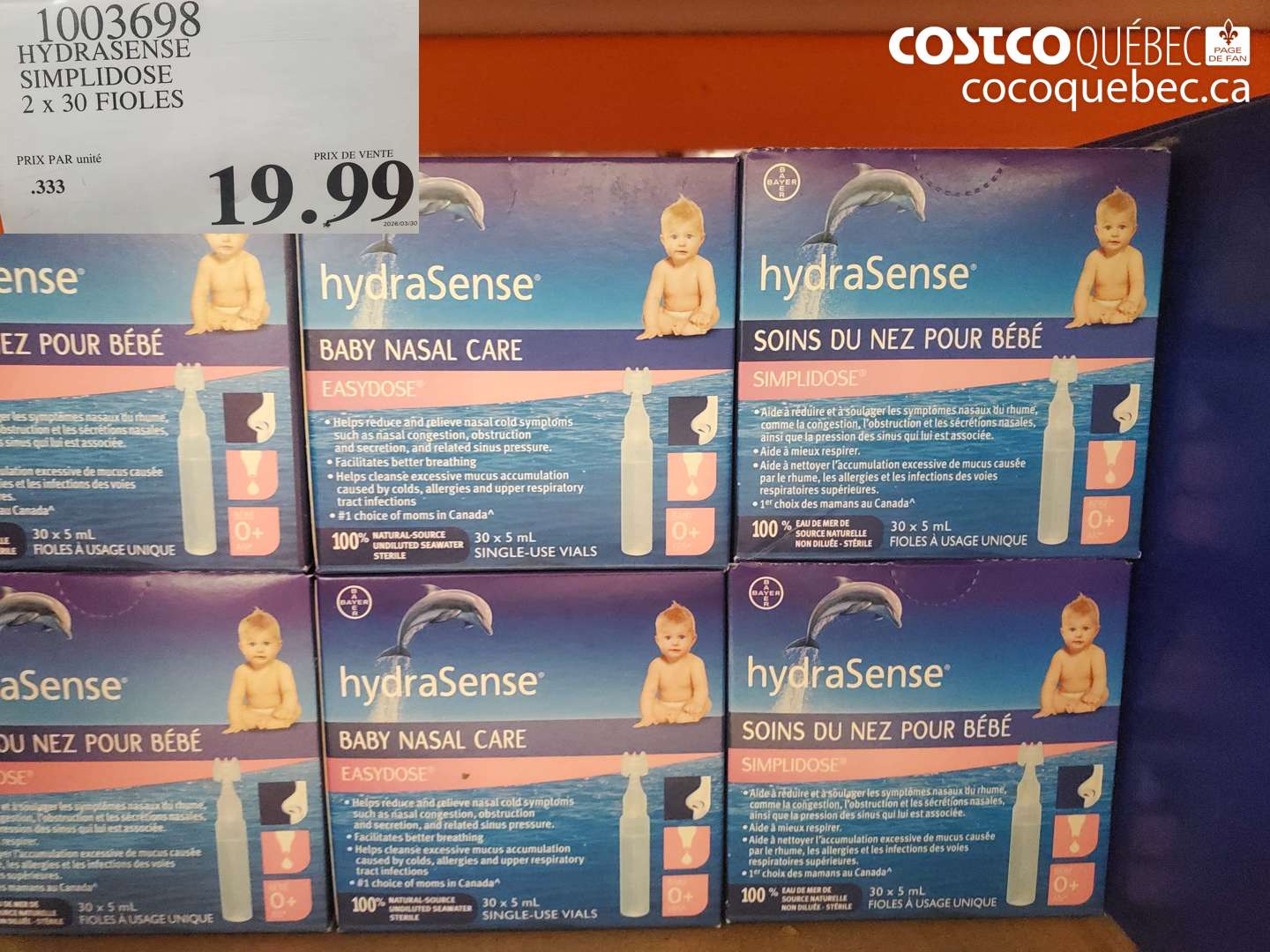 1003698 HYDRASENSE SIMPLIDOSE 2 X 30 FIOLES $19.99