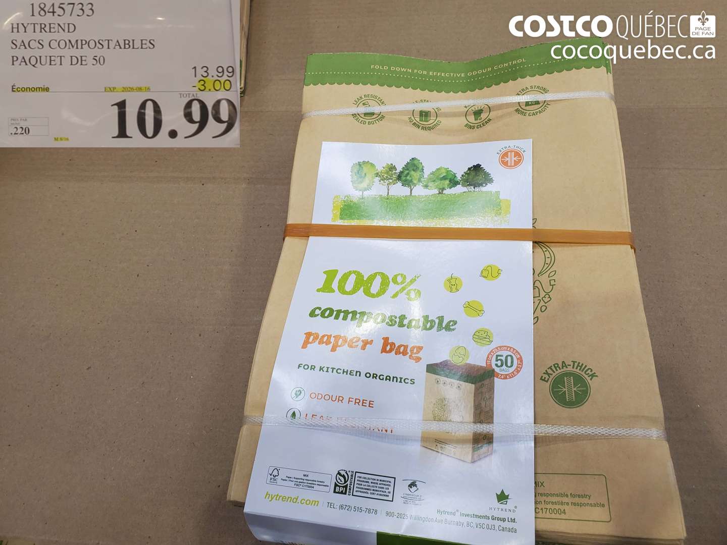 1845733 HYTREND SACS COMPOSTABLES PAQUET DE 50 ($3.00 INSTANT SAVINGS EXPIRES ON 2026-08-16) $10.99