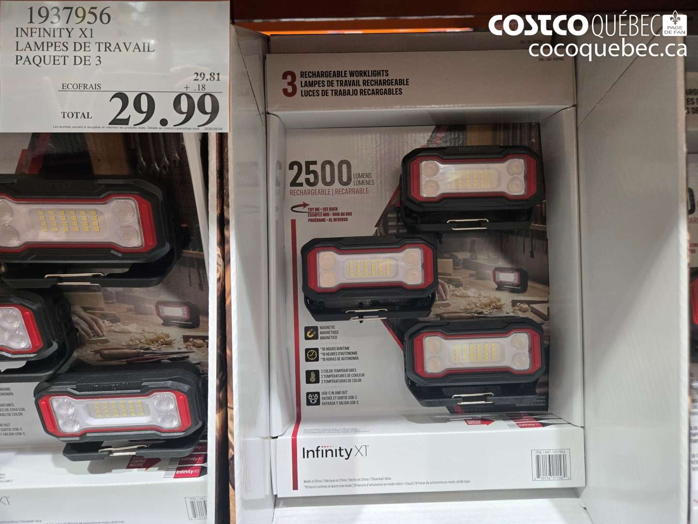 1937956 INFINITY X1 LAMPES DE TRAVAIL PAQUET DE 3 $29.99