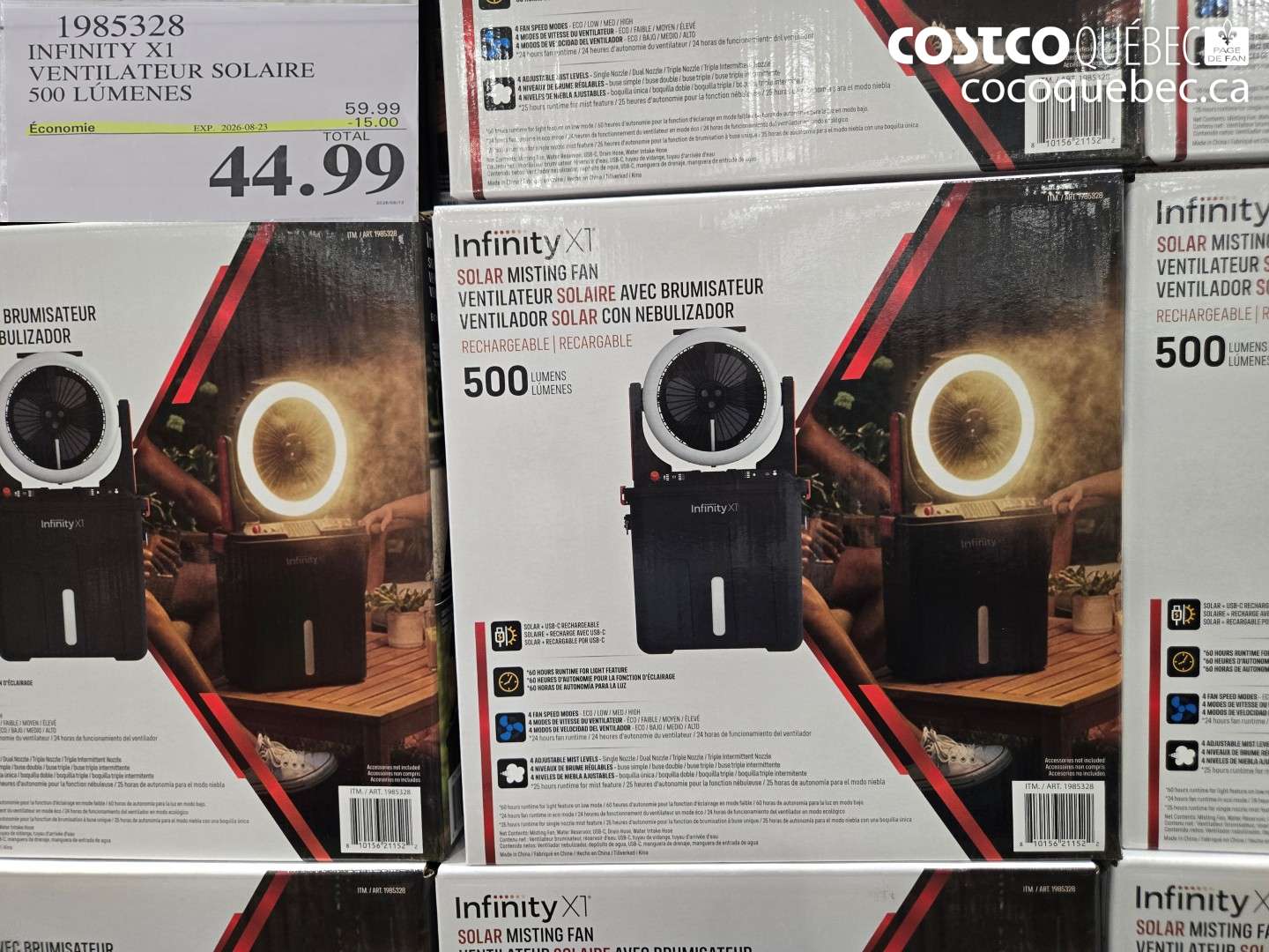 1985328 INFINITY X1 VENTILATEUR SOLAIRE 500 LÚMENES ($15.00 INSTANT SAVINGS EXPIRES ON 2026-08-23) $44.99