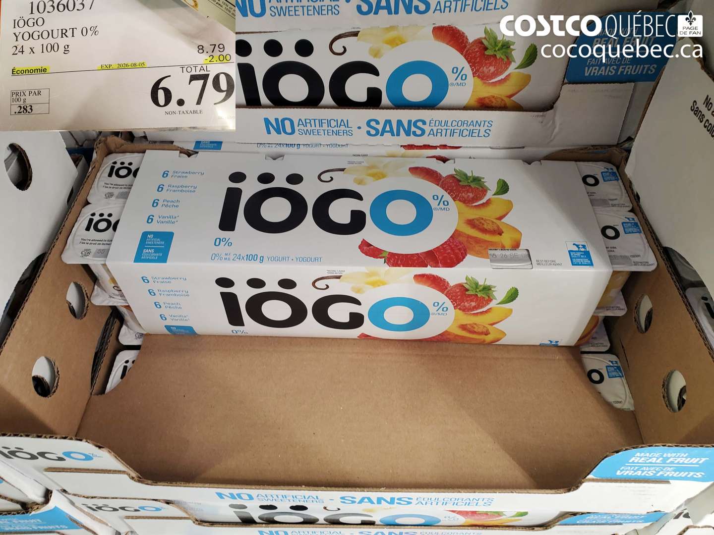 1036037 IÖGO YOGOURT 0% 24 X 100 G ($2.00 INSTANT SAVINGS EXPIRES ON 2026-08-05) $6.79