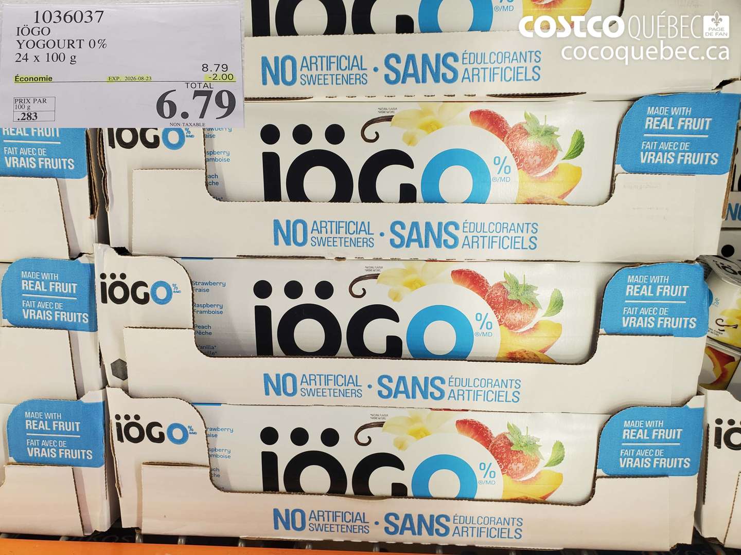 1036037 IÖGO YOGOURT 0% 24 X 100 G ($2.00 INSTANT SAVINGS EXPIRES ON 2026-08-23) $6.79