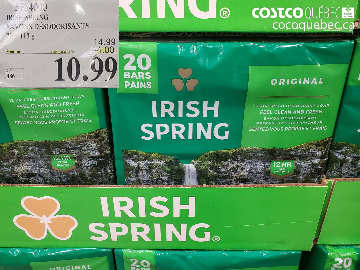 5754000 IRISH SPRING SAVONS DÉSODORISANTS ($4.00 INSTANT SAVINGS EXPIRES ON 2026-08-30) $10.99