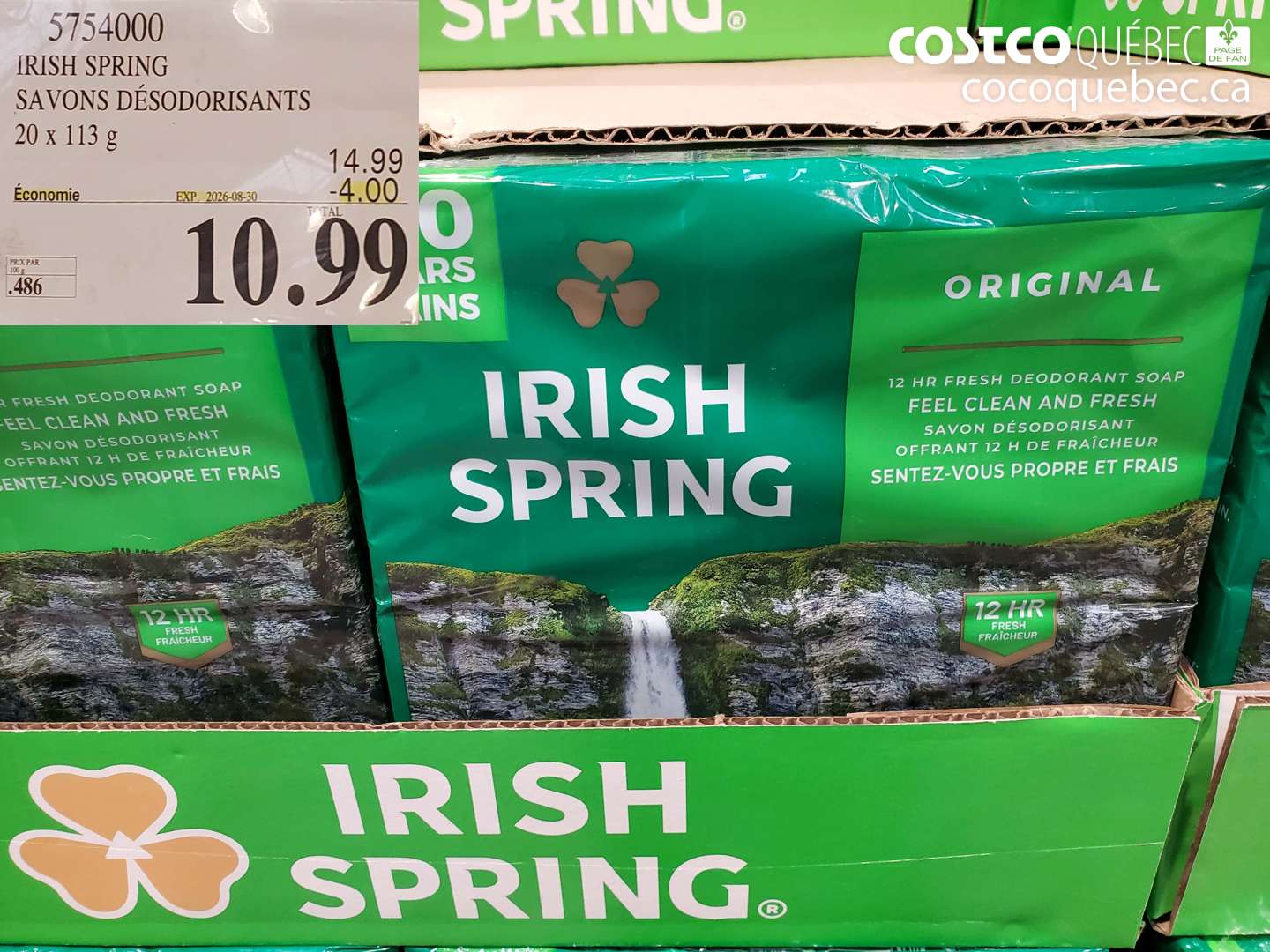 5754000 IRISH SPRING SAVONS DÉSODORISANTS ($4.00 INSTANT SAVINGS EXPIRES ON 2026-08-30) $10.99