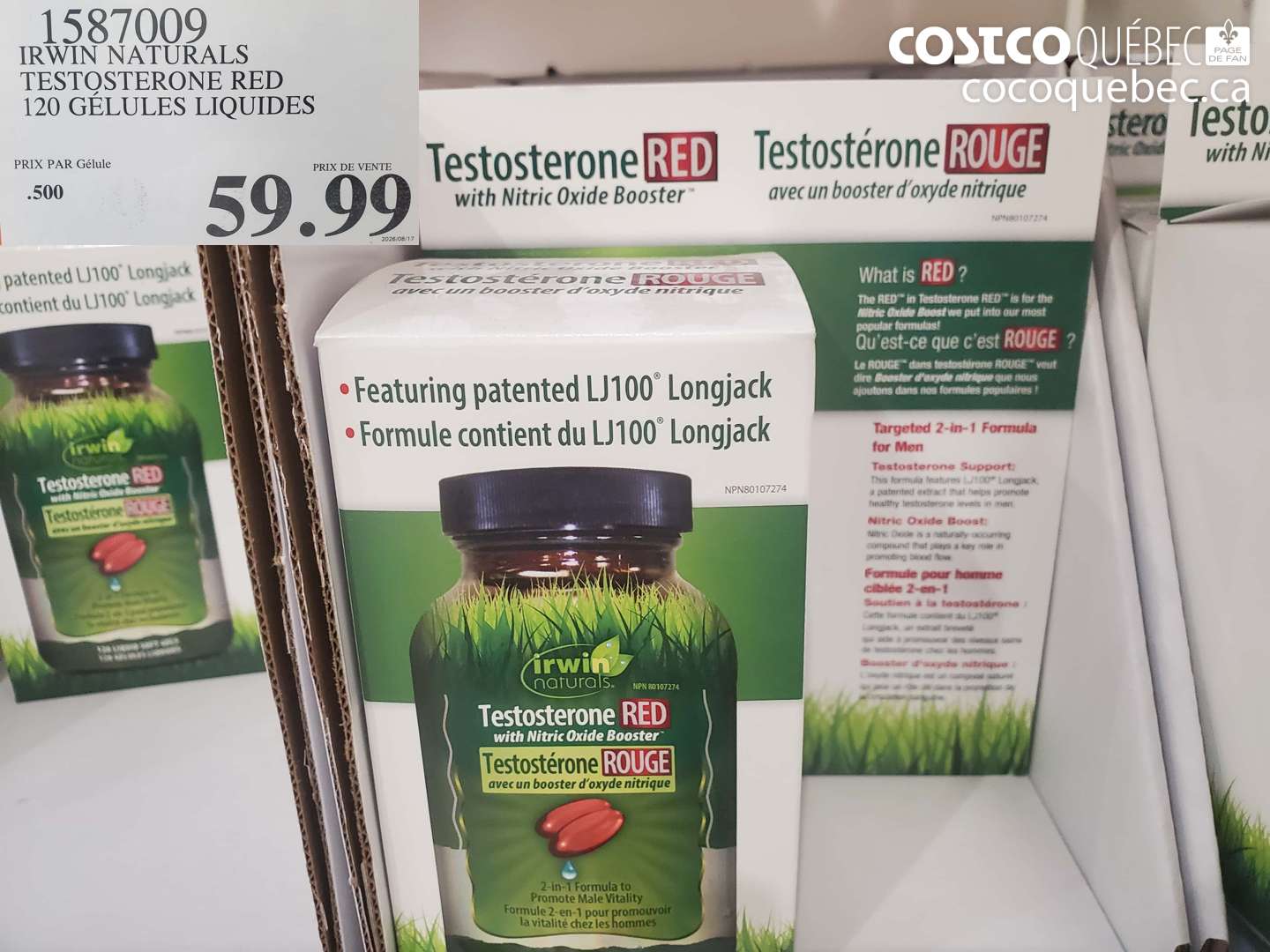 1587009 IRWIN NATURALS TESTOSTERONE RED 120 GÉLULES LIQUIDES $59.99