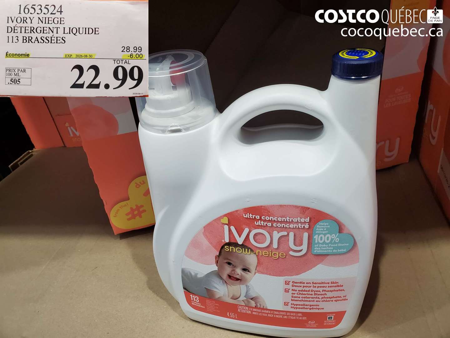 1653524 IVORY NIEGE DÉTERGENT LIQUIDE 113 BRASSÉES ($6.00 INSTANT SAVINGS EXPIRES ON 2026-08-30) $22.99