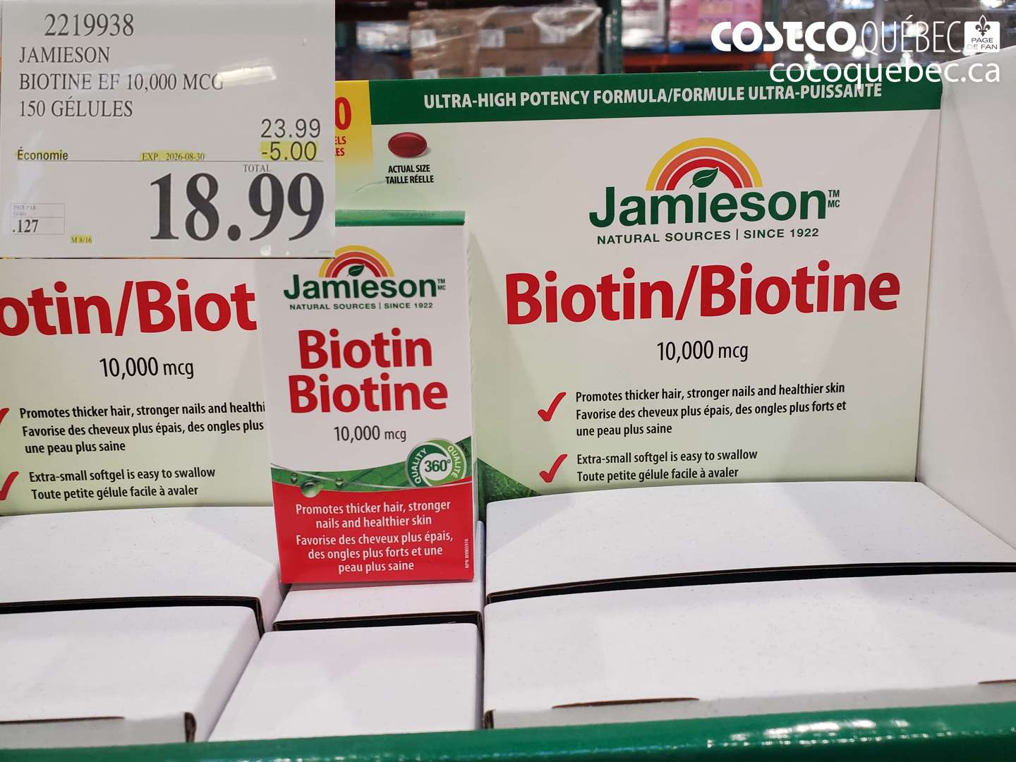 2219938 JAMIESON BIOTINE EF 10,000 MCG 150 GÉLULES ($5.00 INSTANT SAVINGS EXPIRES ON 2026-08-30) $18.99