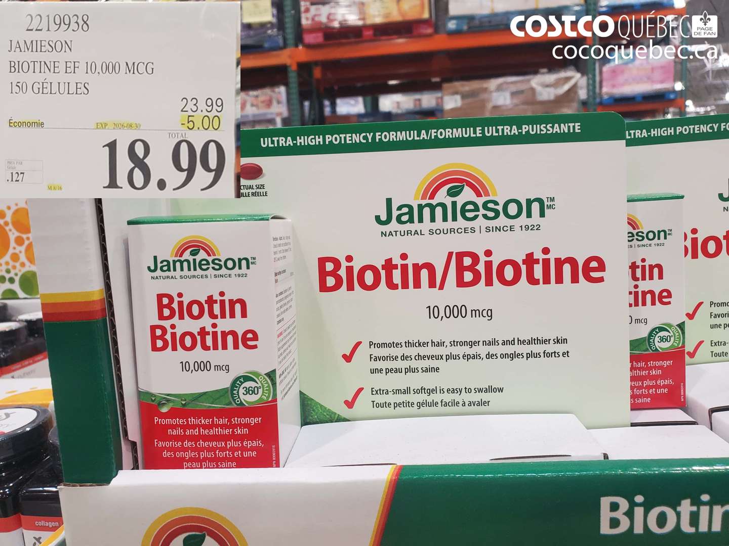 2219938 JAMIESON BIOTINE EF 10,000 MCG 150 GÉLULES ($5.00 INSTANT SAVINGS EXPIRES ON 2026-08-30) $18.99