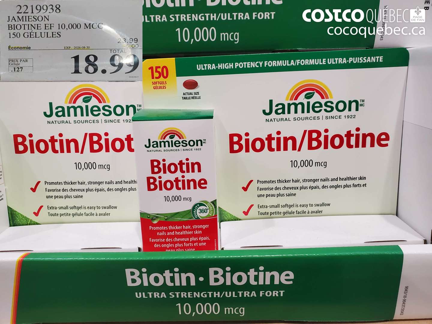2219938 JAMIESON BIOTINE EF 10,000 MCG 150 GÉLULES ($5.00 INSTANT SAVINGS EXPIRES ON 2026-08-30) $18.99