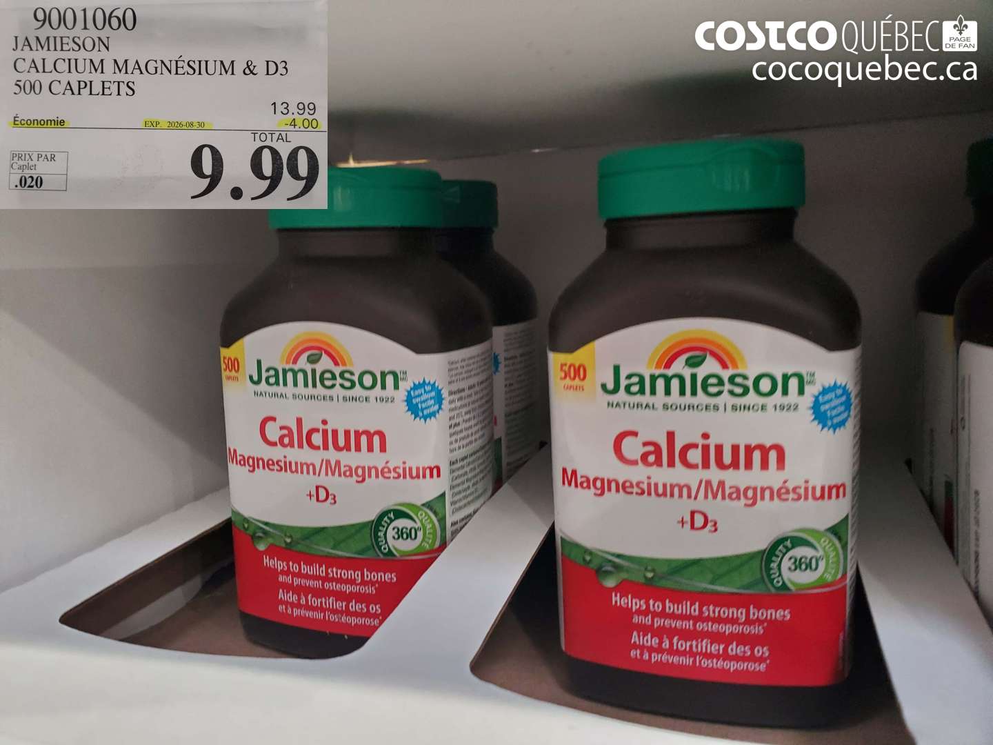 9001060 JAMIESON CALCIUM MAGNÉSIUM & D3 500 CAPLETS ($4.00 INSTANT SAVINGS EXPIRES ON 2026-08-30) $9.99