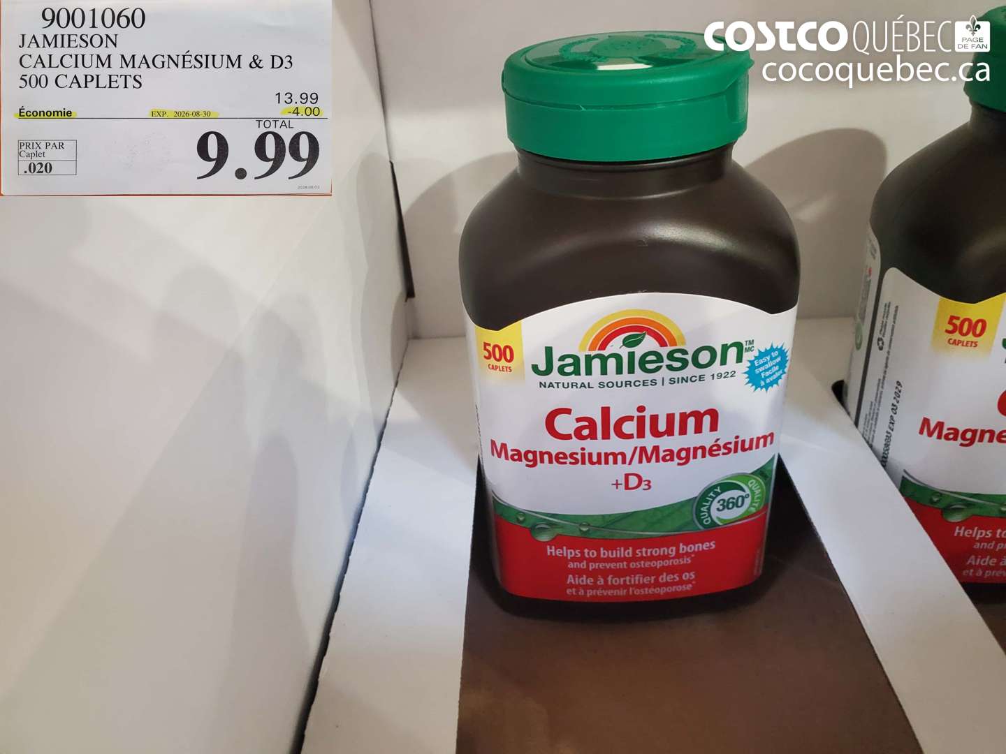 9001060 JAMIESON CALCIUM MAGNÉSIUM & D3 500 CAPLETS ($4.00 INSTANT SAVINGS EXPIRES ON 2026-08-30) $9.99
