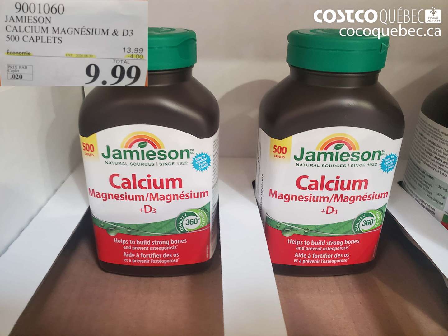 9001060 JAMIESON CALCIUM MAGNÉSIUM & D3 500 CAPLETS ($4.00 INSTANT SAVINGS EXPIRES ON 2025-08-10) $9.99