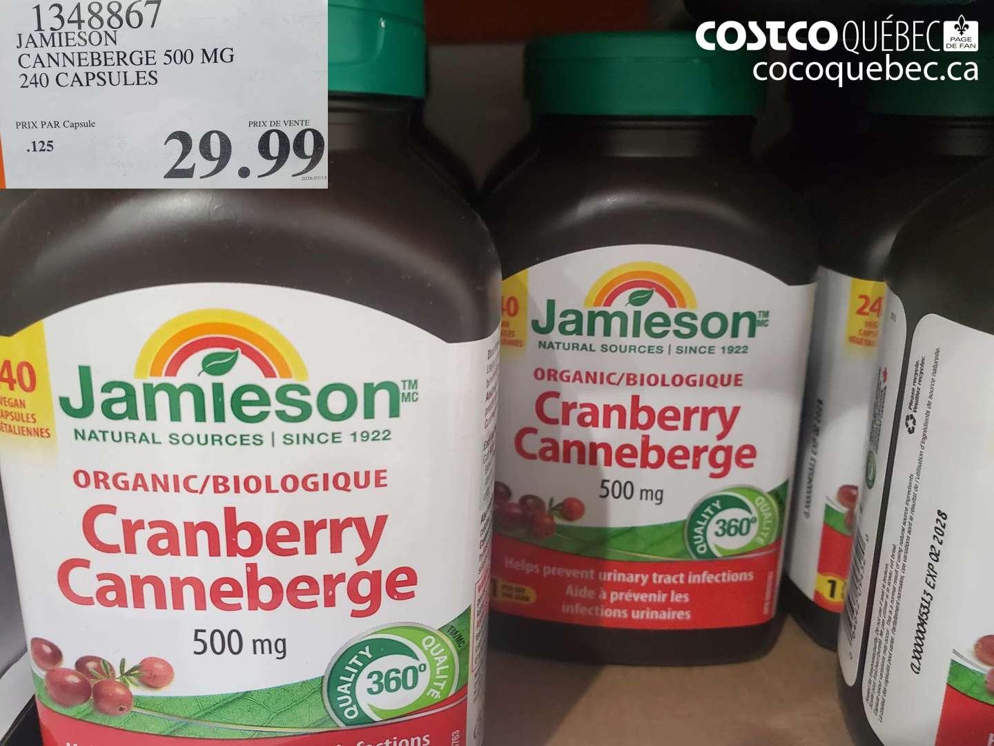 1348867 JAMIESON CANNEBERGE 500 MG 240 CAPSULES $29.99
