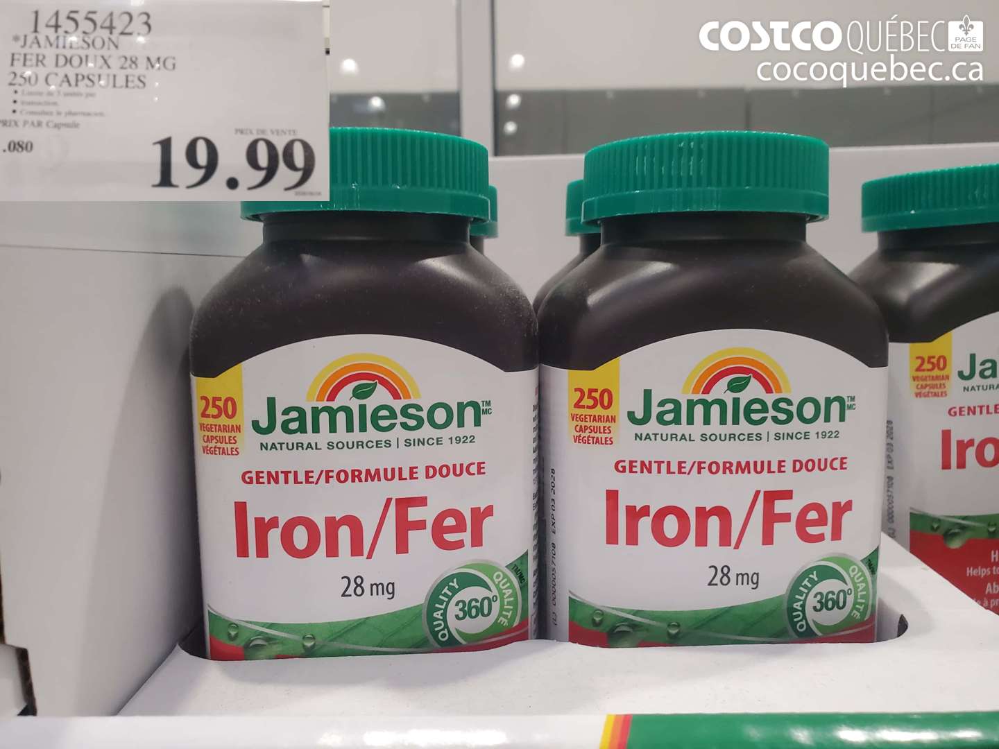 1455423 JAMIESON FER DOUX 28 MG 250 CAPSULES $19.99