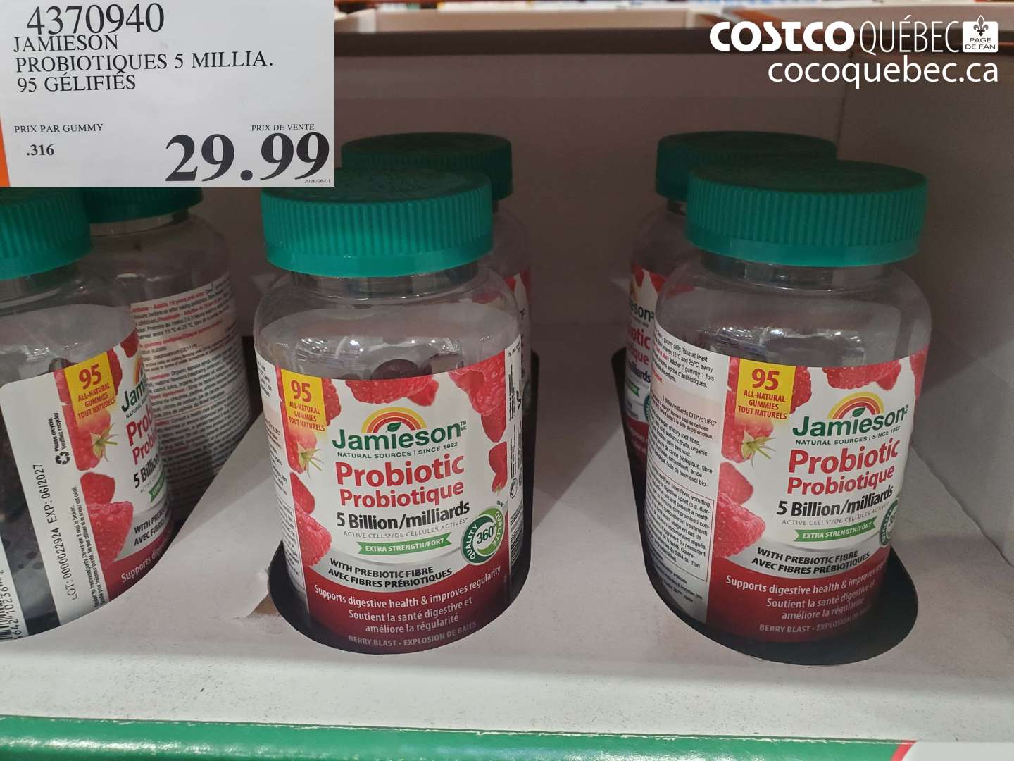4370940 JAMIESON PROBIOTIQUES 5 MILLIA. 95 GÉLIFIÉS $29.99