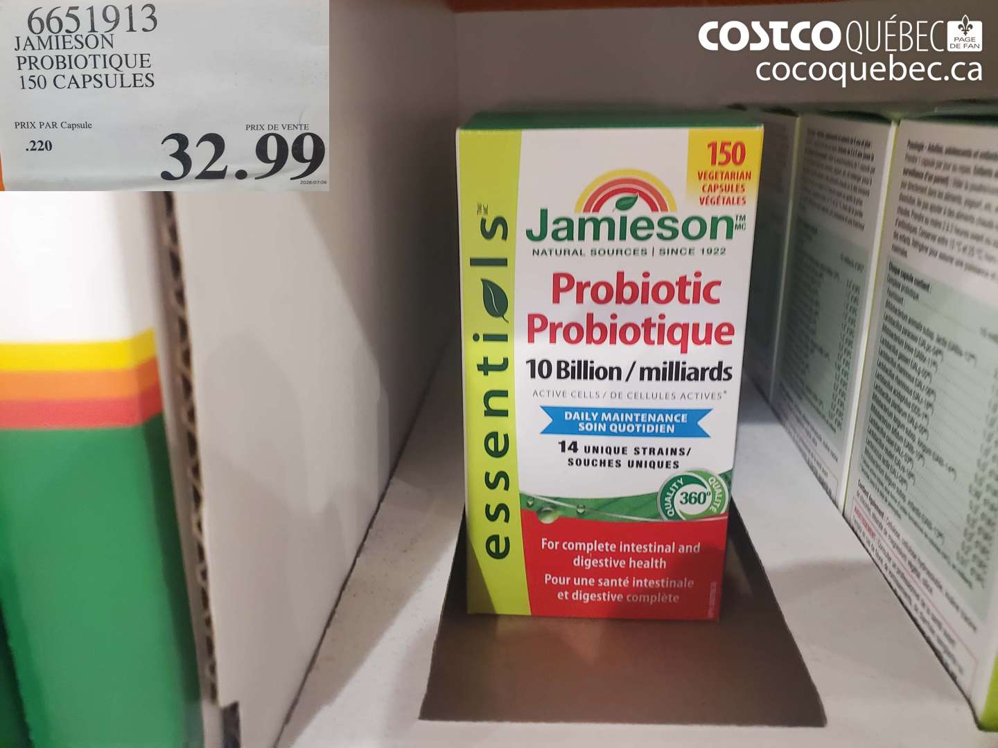 6651913 JAMIESON PROBIOTIQUE 150 CAPSULES $32.99