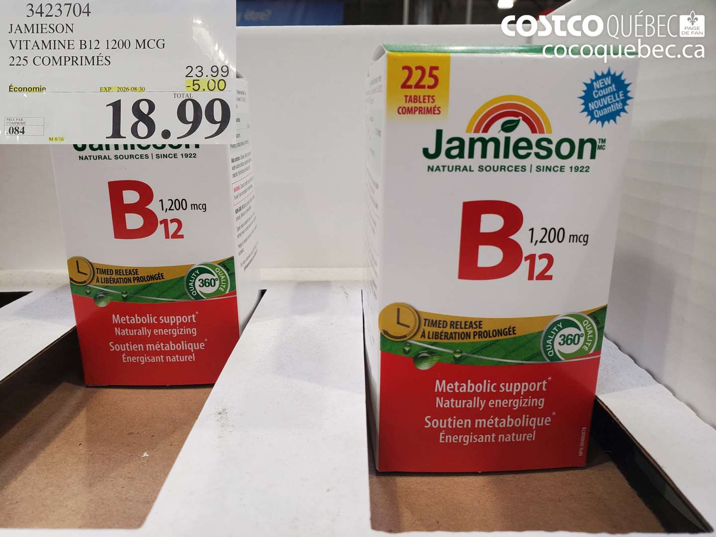 3423704 JAMIESON VITAMINE B12 1200 MCG 225 COMPRIMÉS ($5.00 INSTANT SAVINGS EXPIRES ON 2026-08-30) $18.99