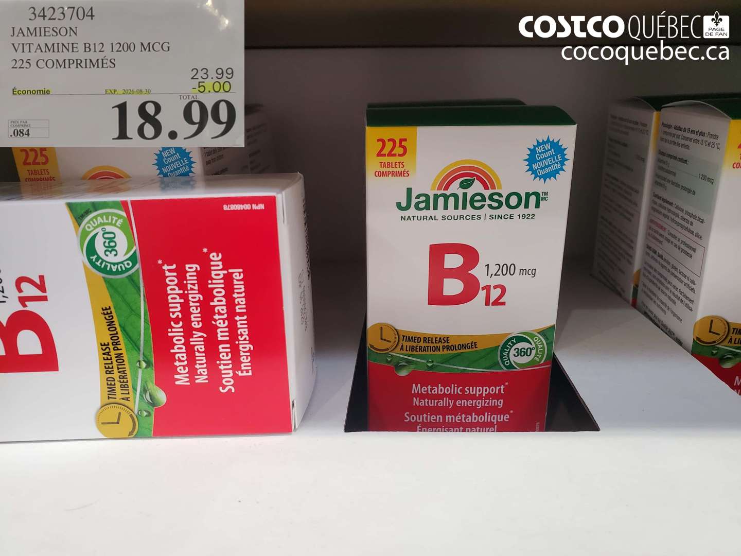 3423704 JAMIESON VITAMINE B12 1200 MCG 225 COMPRIMÉS ($5.00 INSTANT SAVINGS EXPIRES ON 2026-08-30) $18.99