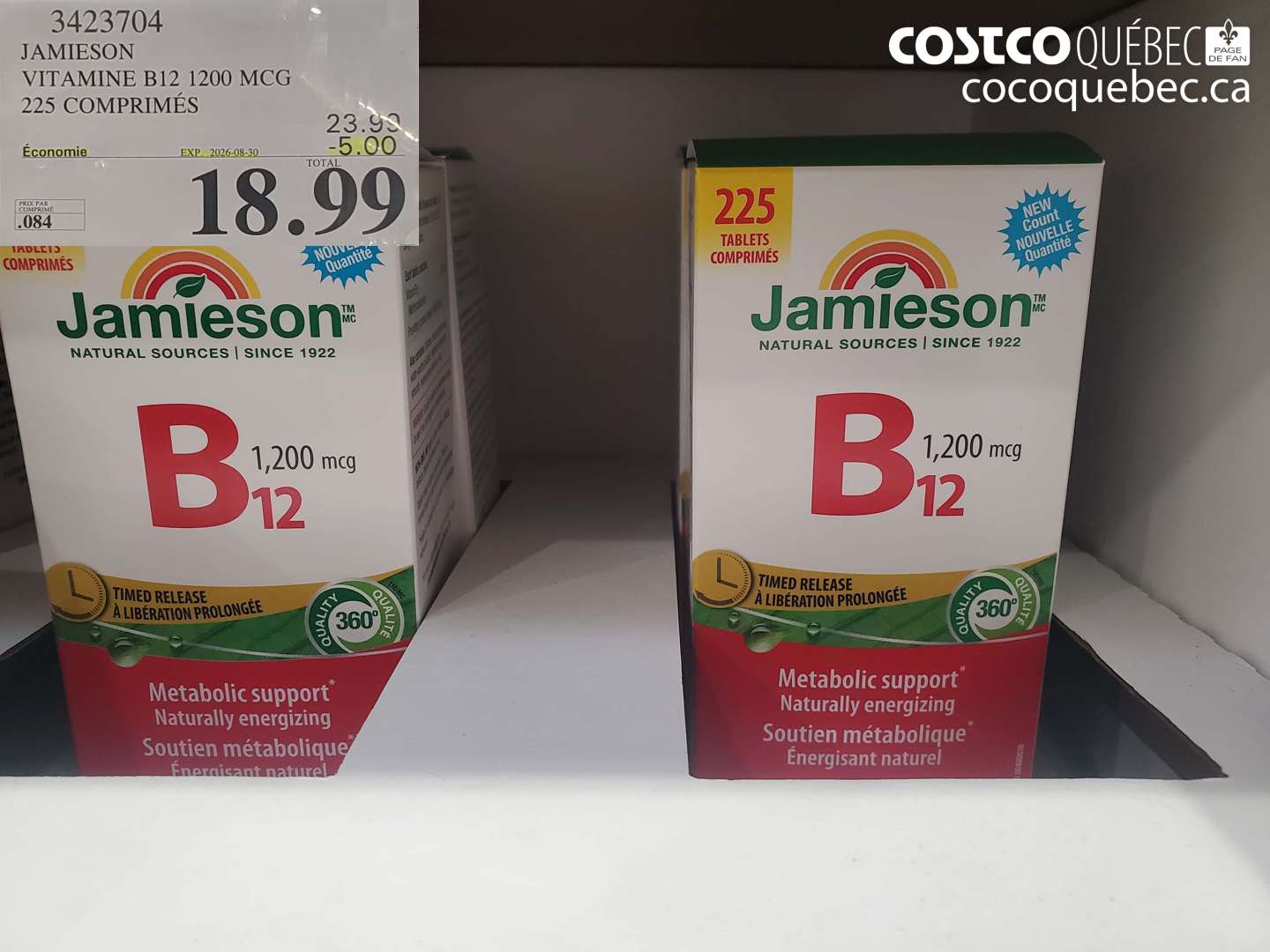 3423704 JAMIESON VITAMINE B12 1200 MCG 225 COMPRIMÉS ($5.00 INSTANT SAVINGS EXPIRES ON 2026-08-30) $18.99