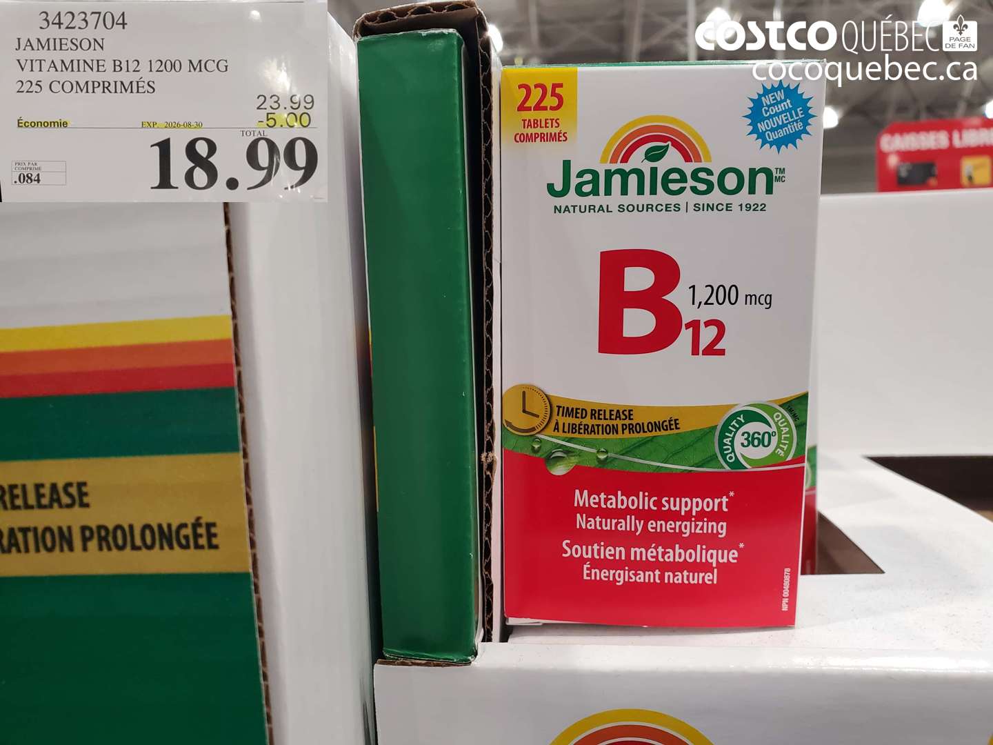 3423704 JAMIESON VITAMINE B12 1200 MCG 225 COMPRIMÉS ($5.00 INSTANT SAVINGS EXPIRES ON 2026-08-30) $18.99