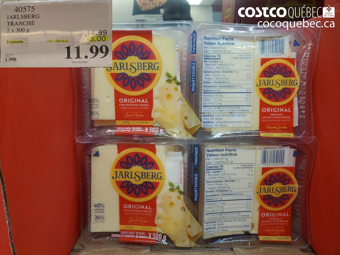 40575 JARLSBERG TRANCHÉ 2 X 300 G ($3.00 INSTANT SAVINGS EXPIRES ON 2026-08-23) $11.99