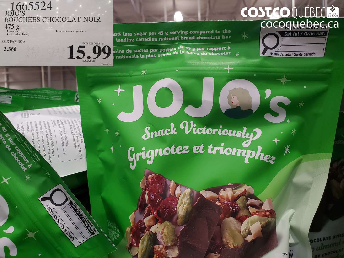 1665524 JOJO'S BOUCHÉES CHOCOLAT NOIR 475 G $15.99