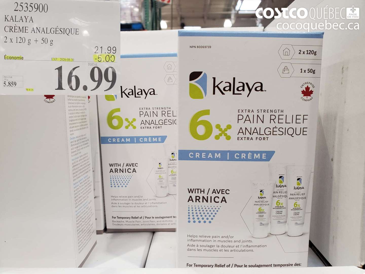 2535900 KALAYA CRÈME ANALGÉSIQUE 2 X 120 G + 50 G ($5.00 INSTANT SAVINGS EXPIRES ON 2026-08-30) $16.99