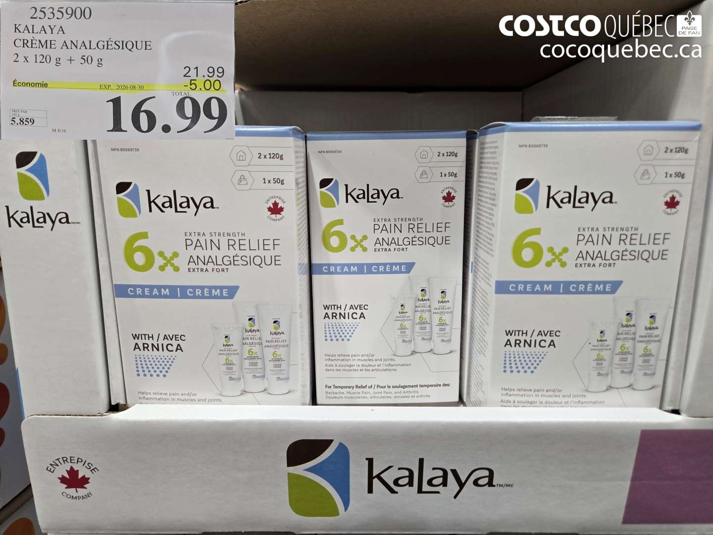 2535900 KALAYA CRÈME ANALGÉSIQUE 2 X 120 G + 50 G ($5.00 INSTANT SAVINGS EXPIRES ON 2026-08-30) $16.99