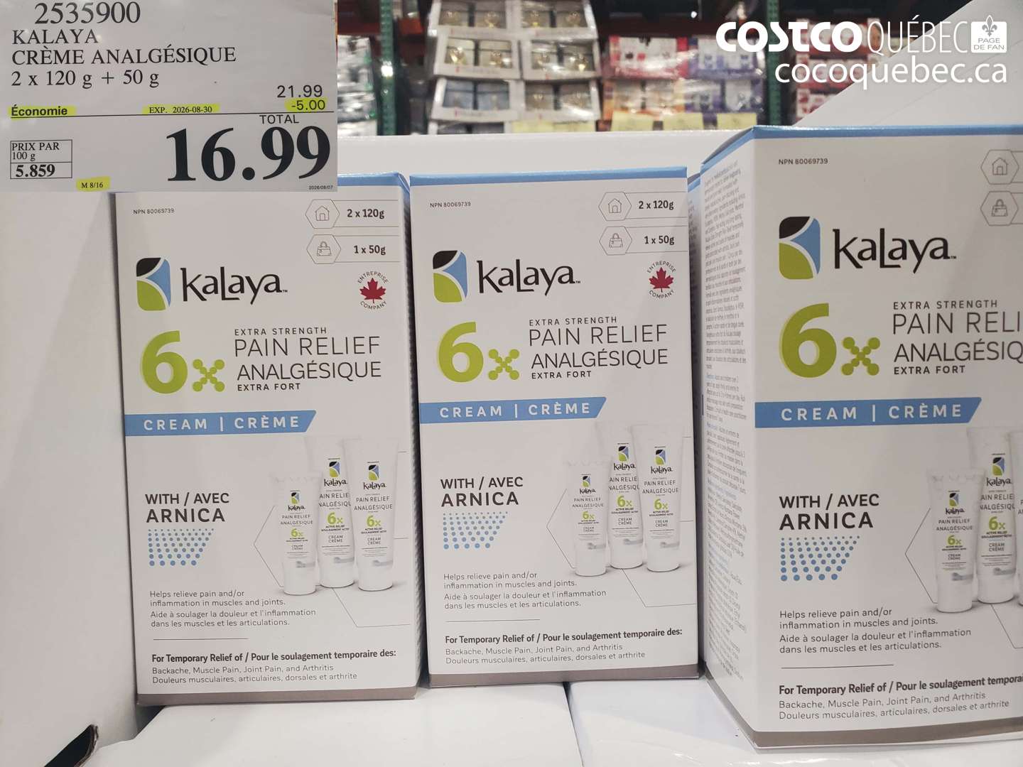 2535900 KALAYA CRÈME ANALGÉSIQUE 2 X 120 G + 50 G ($5.00 INSTANT SAVINGS EXPIRES ON 2026-08-30) $16.99
