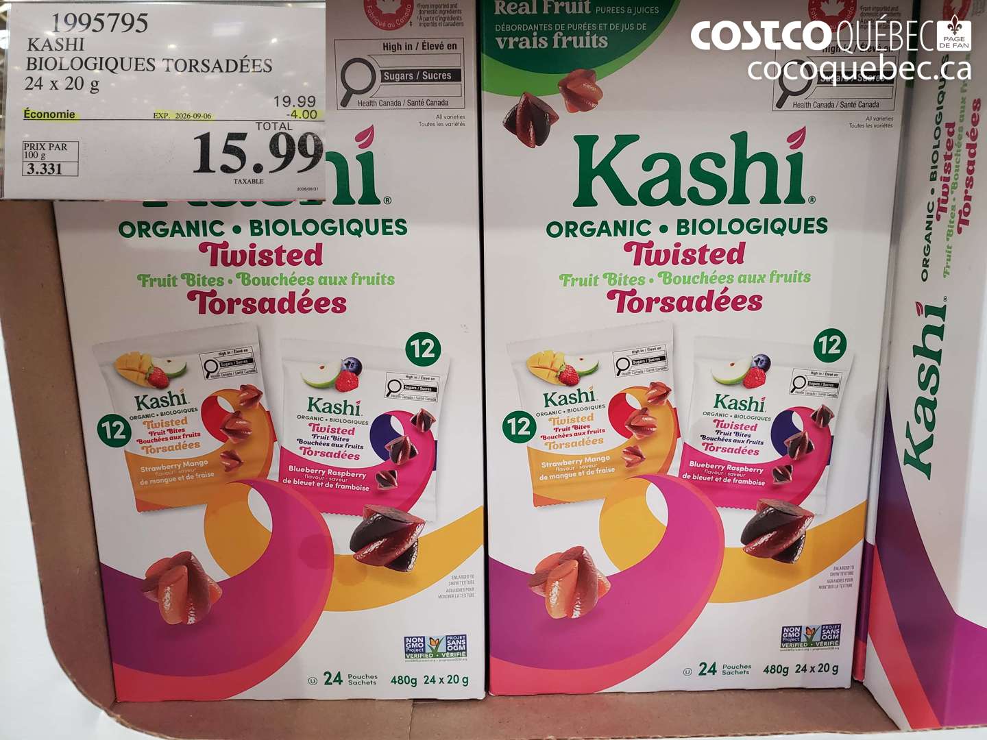 1995795 KASHI BIOLOGIQUES TORSADÉES 24 X 20 G ($4.00 INSTANT SAVINGS EXPIRES ON 2026-09-06) $15.99