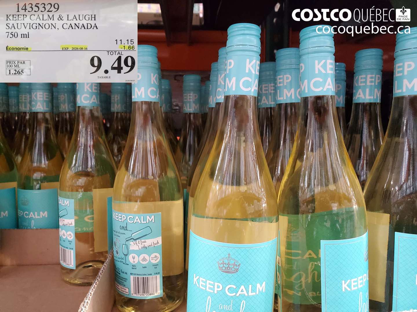 1435329 KEEP CALM & LAUGH SAUVIGNON, CANADA 750 ML ($1.66 INSTANT SAVINGS EXPIRES ON 2026-08-16) $9.49