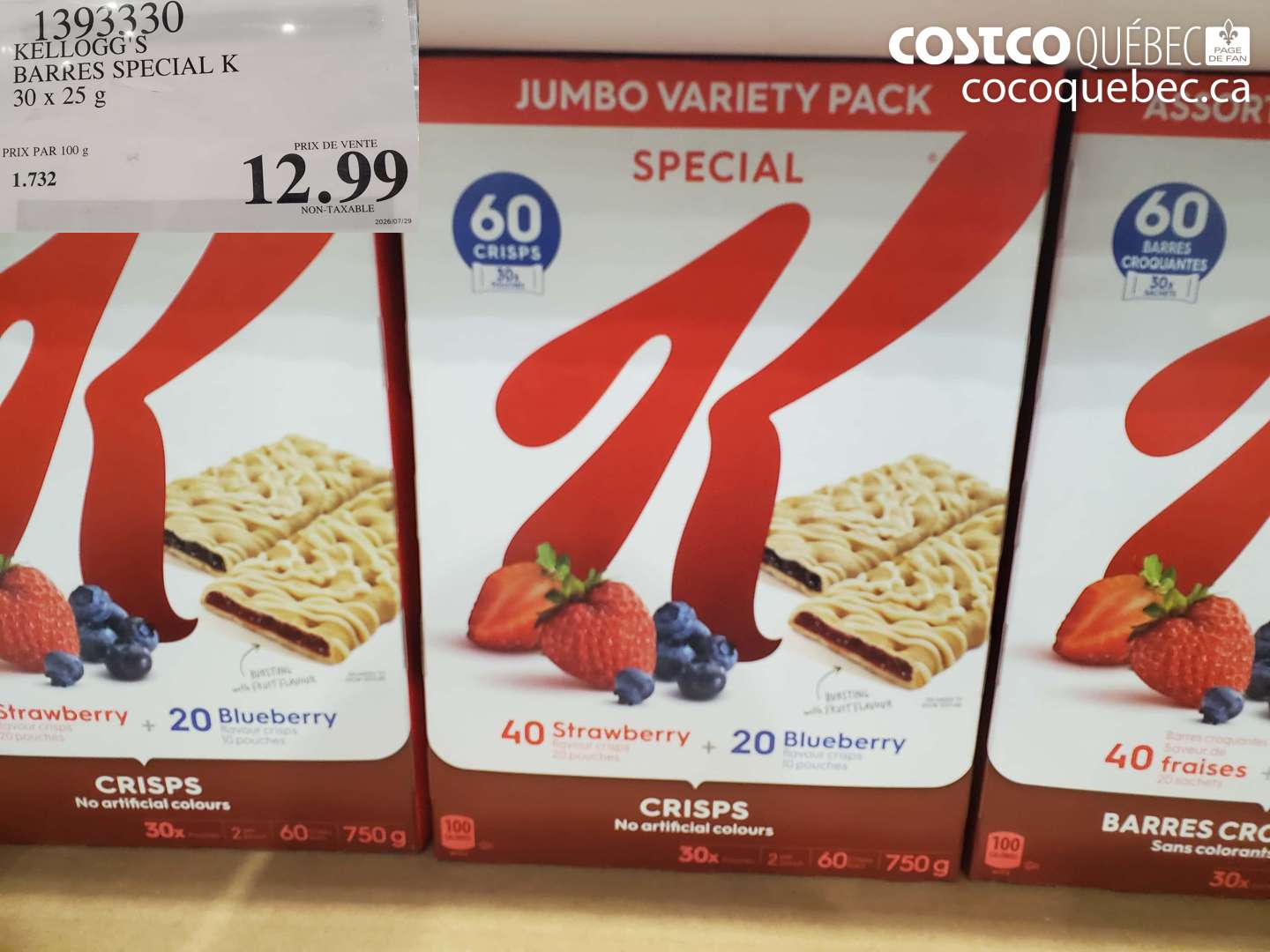 1393330 KELLOGG'S BARRES SPECIAL K $12.99