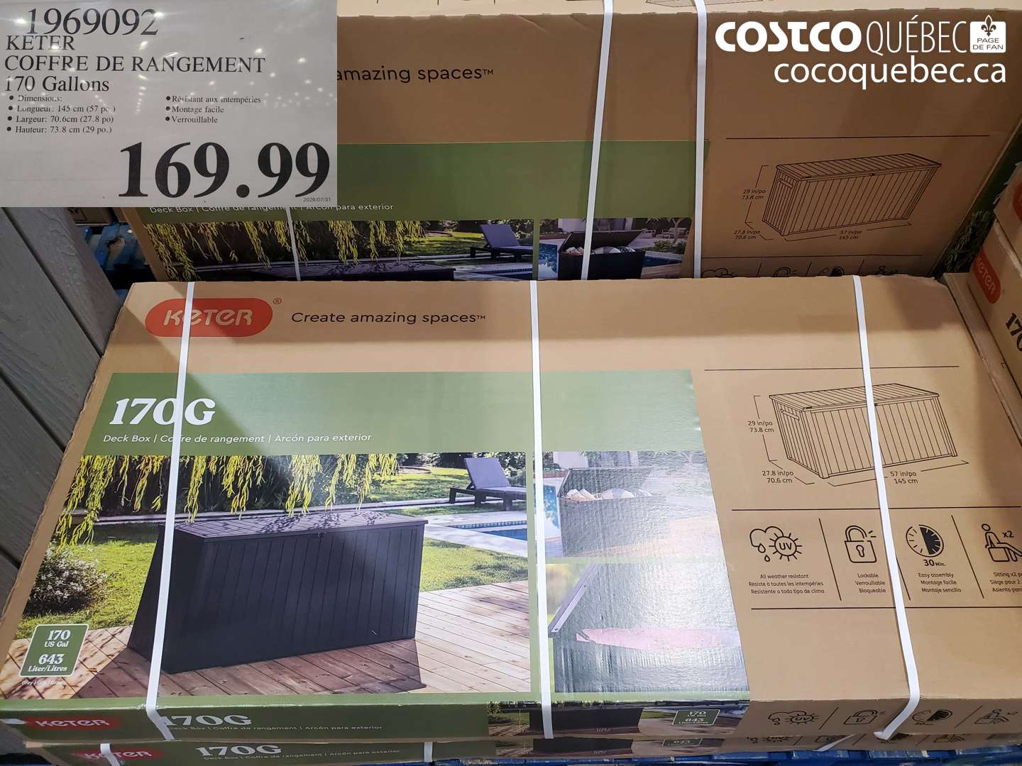 1969092 KETER COFFRE DE RANGEMENT 170 GALLONS $169.99