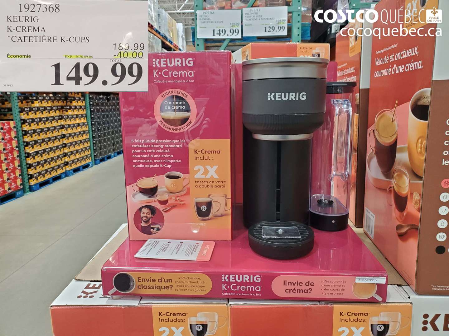 1927368 KEURIG K-CREMA CAFETIÈRE K-CUPS ($40.00 INSTANT SAVINGS EXPIRES ON 2026-09-06) $149.99