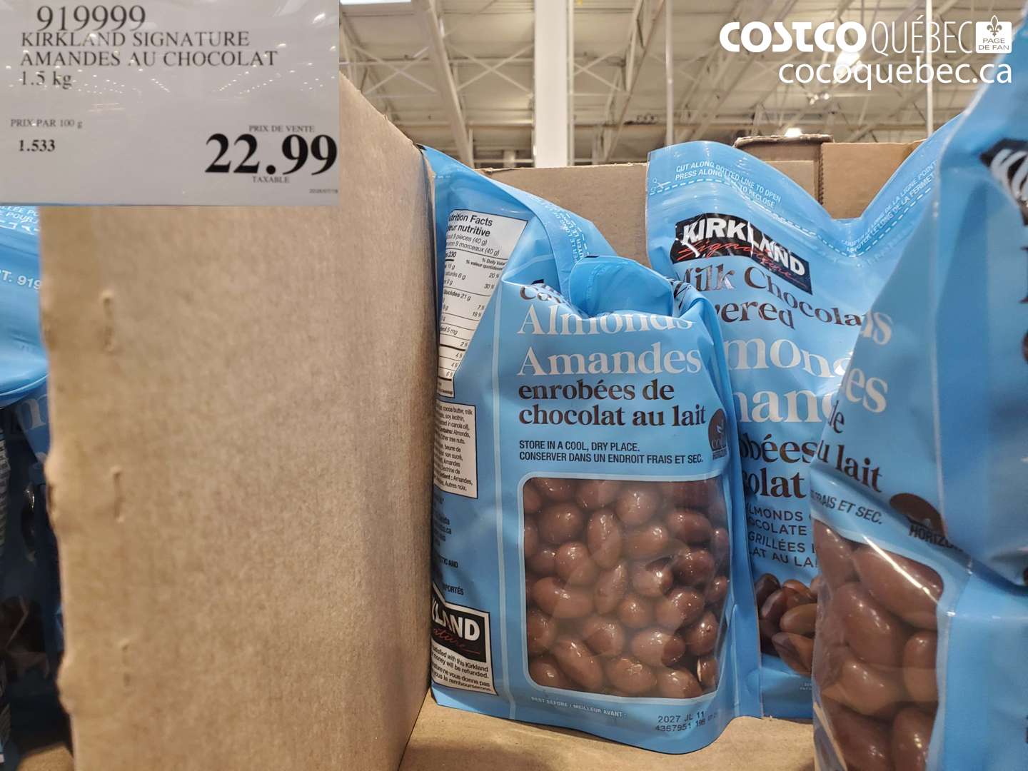 919999 KIRKLAND SIGNATURE AMANDES AU CHOCOLAT $22.99