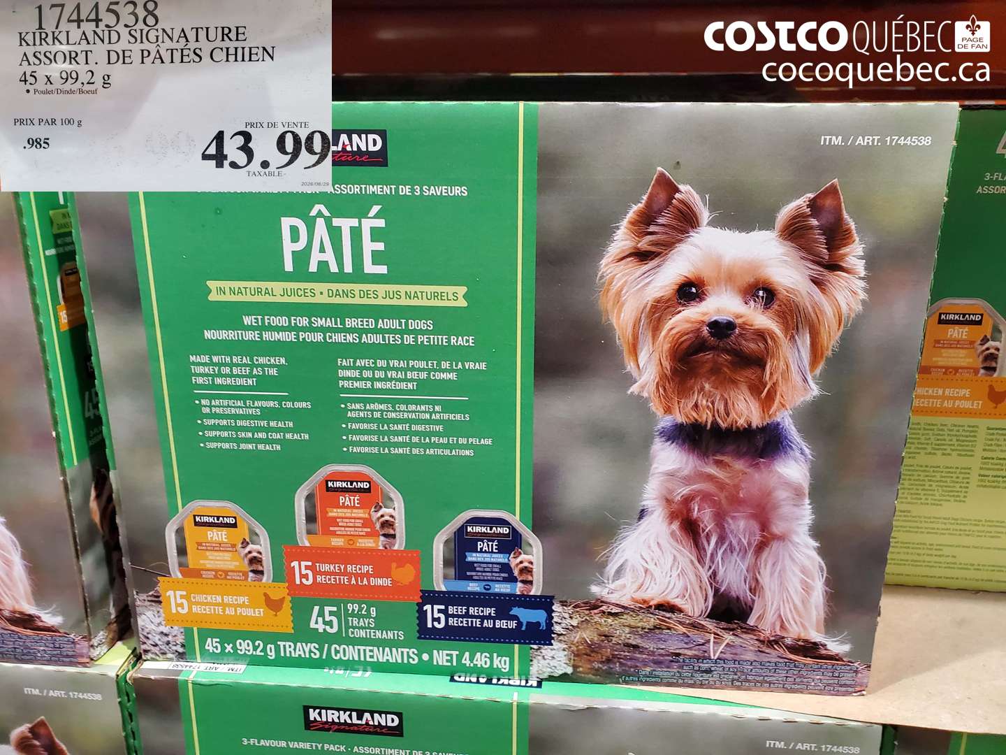 1744538 KIRKLAND SIGNATURE ASSORT. DE PÂTÉS CHIEN 45 X 99.2 G $43.99