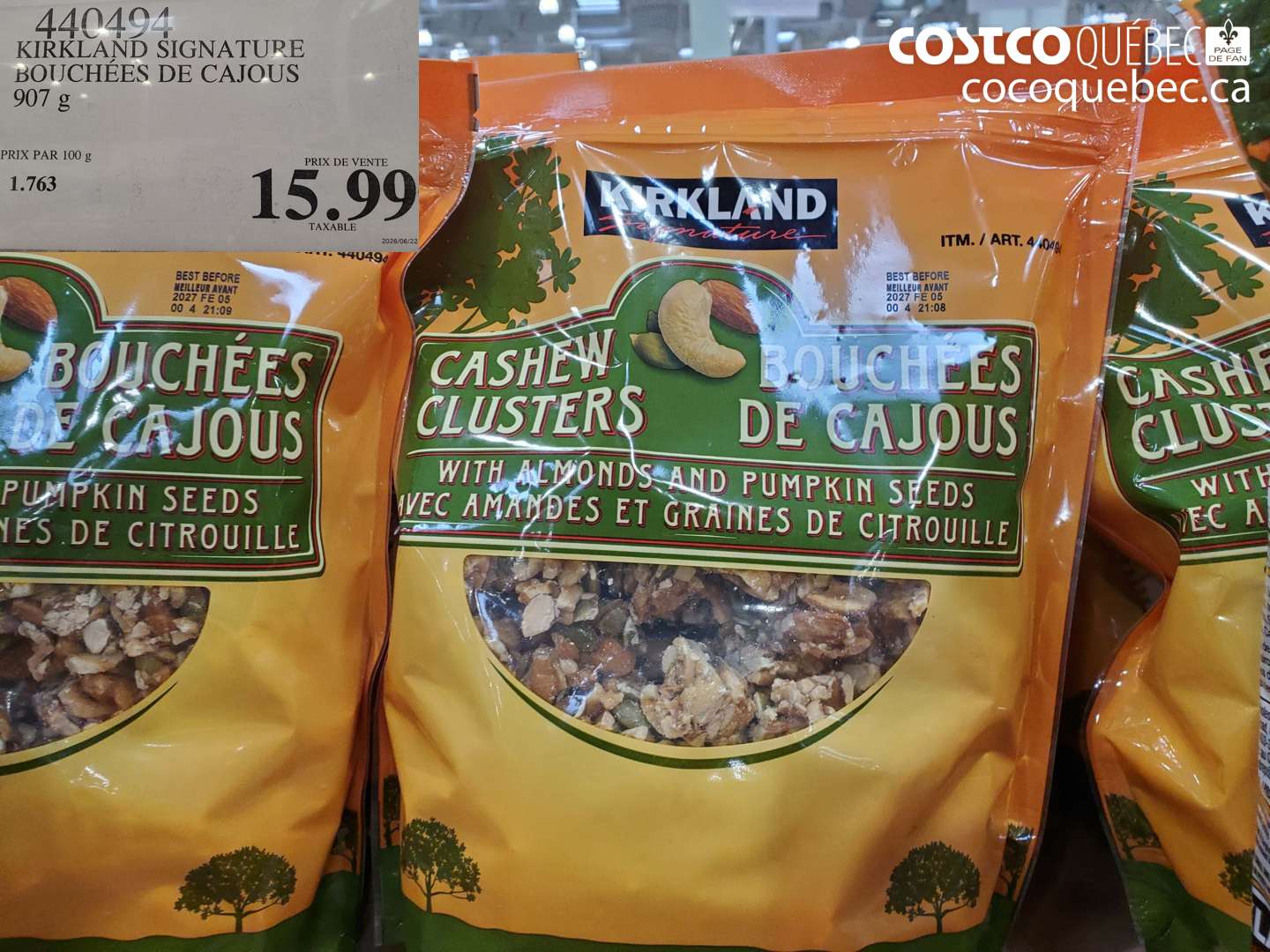 440494 KIRKLAND SIGNATURE BOUCHÉES DE CAJOUS $15.99