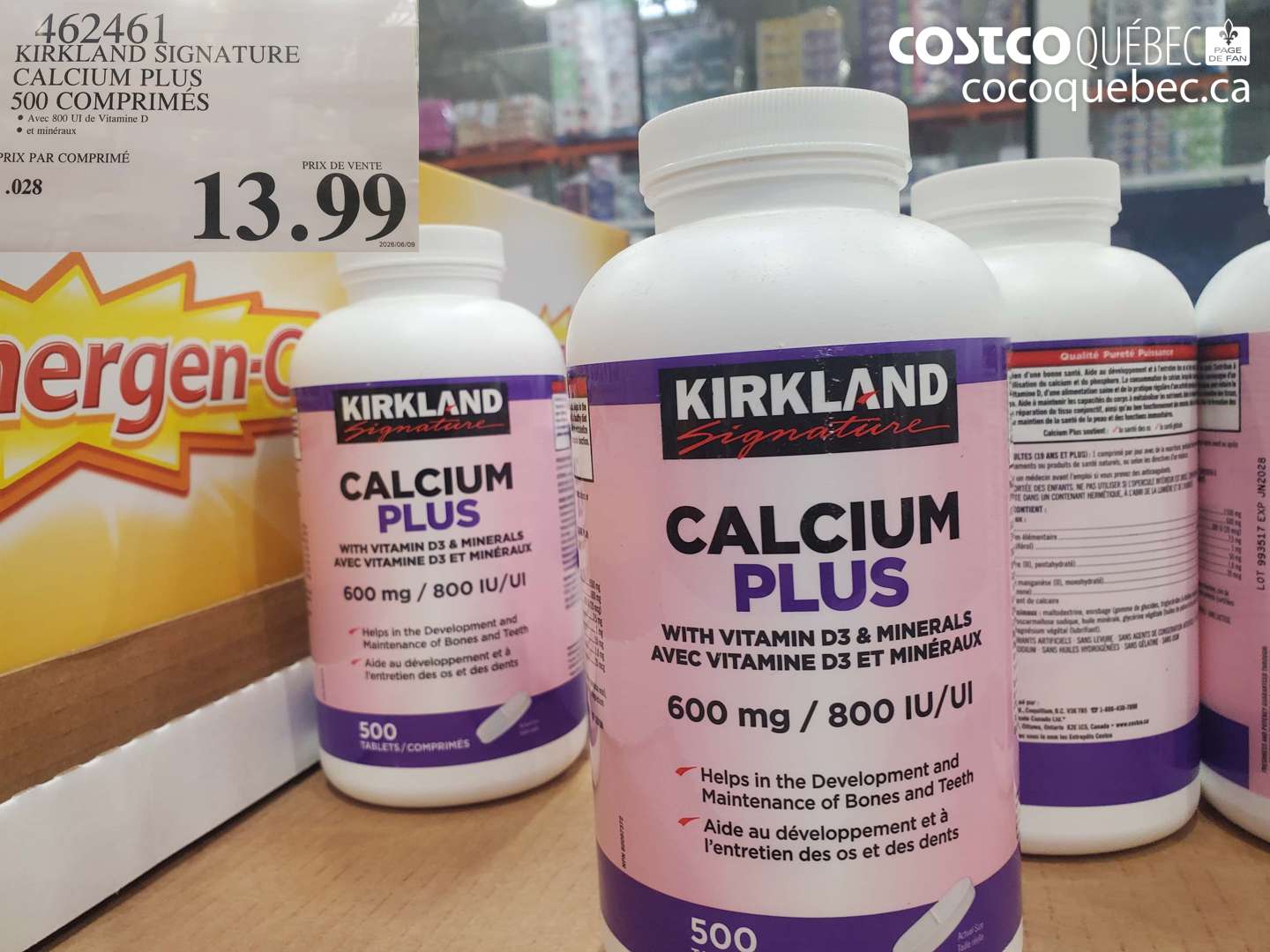 462461 KIRKLAND SIGNATURE CALCIUM PLUS 500 COMPRIMÉS $13.99