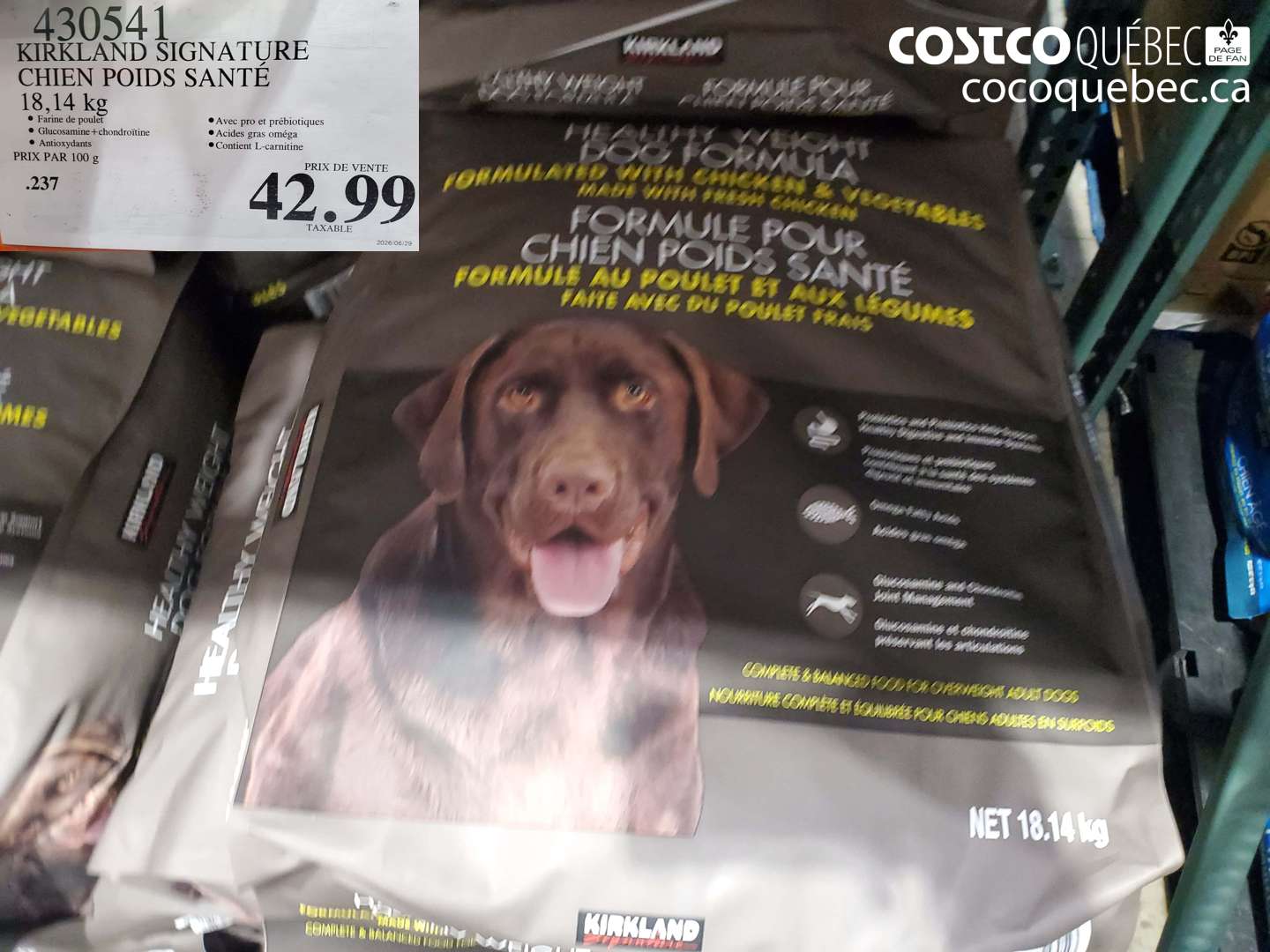 430541 KIRKLAND SIGNATURE CHIEN POIDS SANTÉ 18.14 KG $42.99