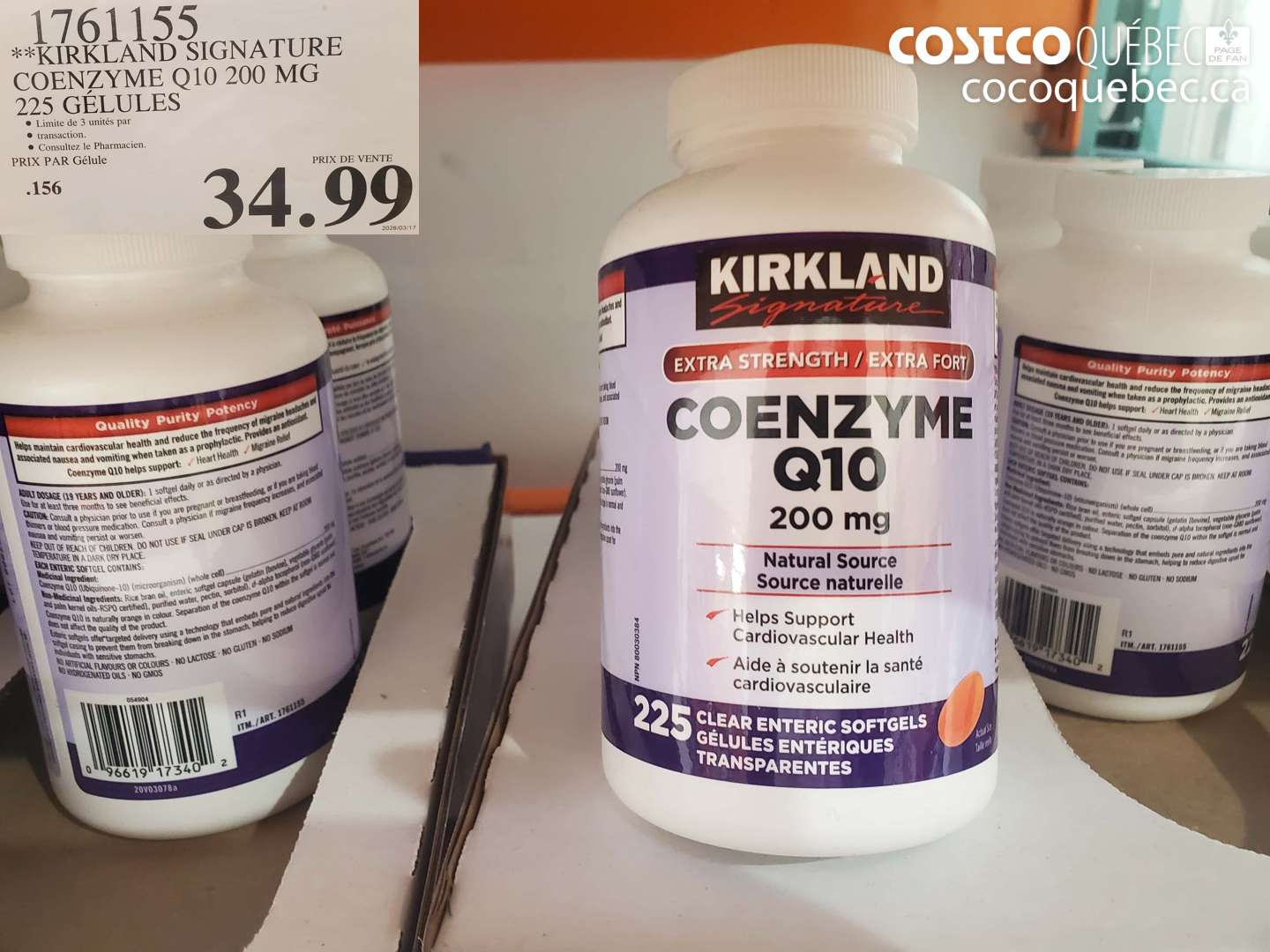 1761155 KIRKLAND SIGNATURE COENZYME Q10 200 MG 225 GÉLULES $34.99