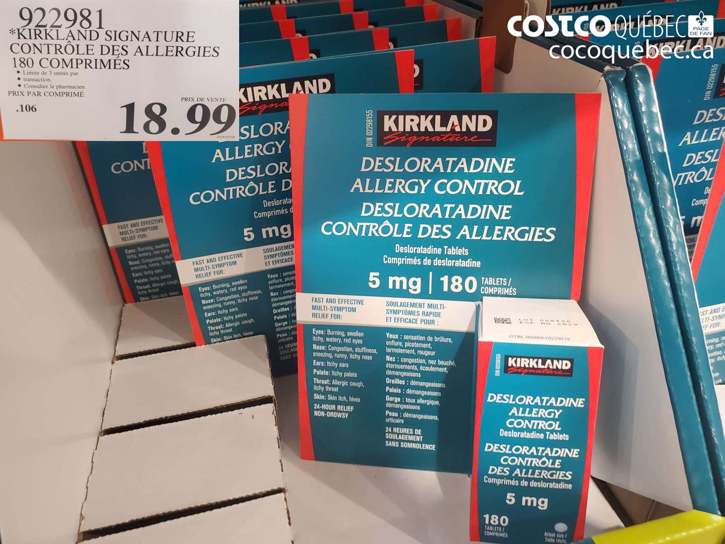 922981 KIRKLAND SIGNATURE CONTRÔLE DES ALLERGIES 180 COMPRIMÉS $18.99
