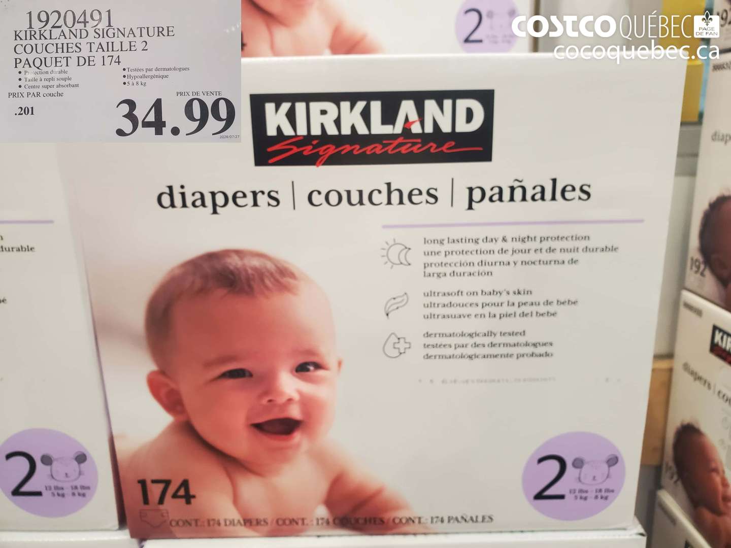 1920491 KIRKLAND SIGNATURE COUCHES TAILLE 2 PAQUET DE 174 $34.99