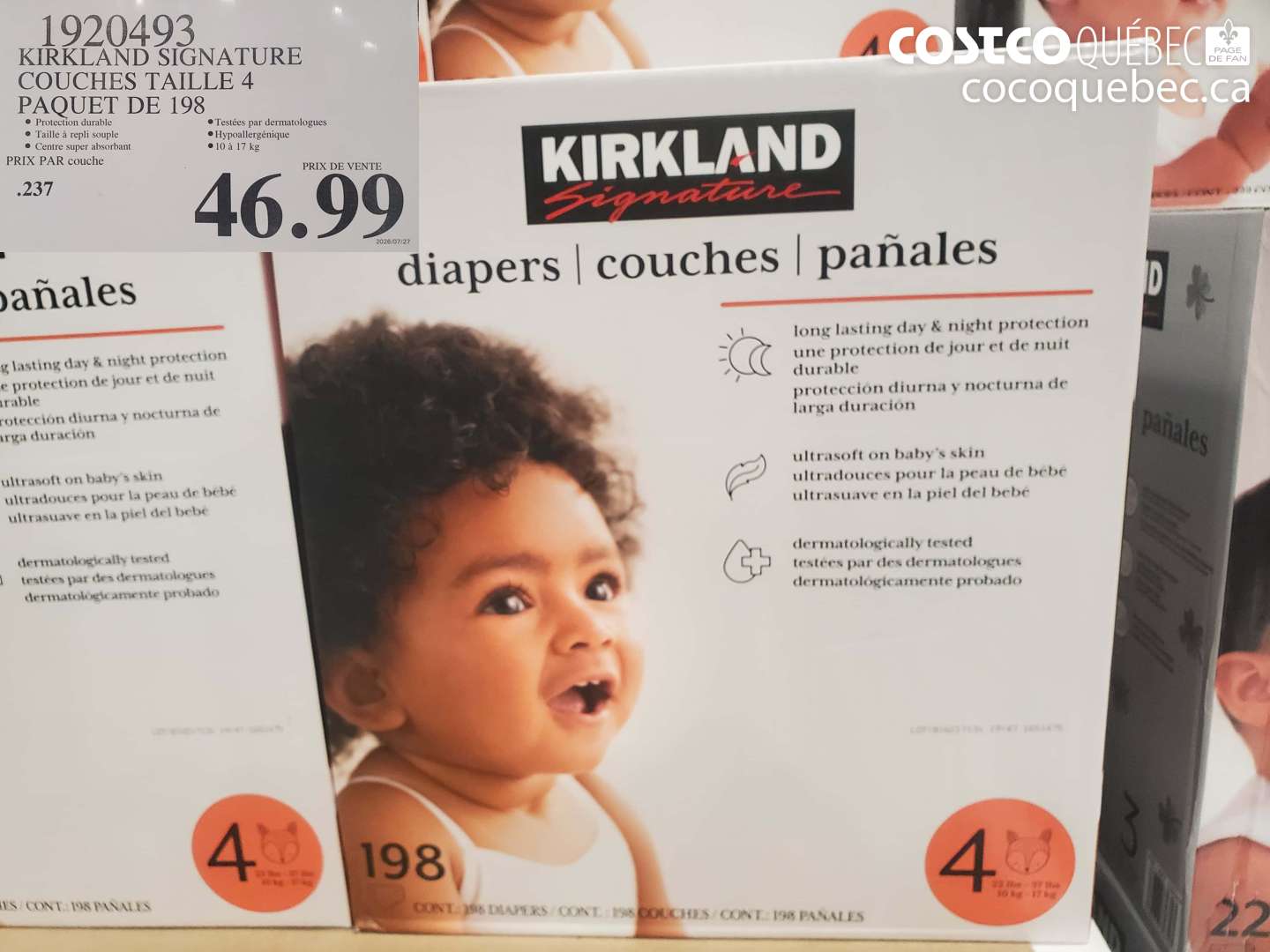 1920493 KIRKLAND SIGNATURE COUCHES TAILLE 4 PAQUET DE 198 $46.99