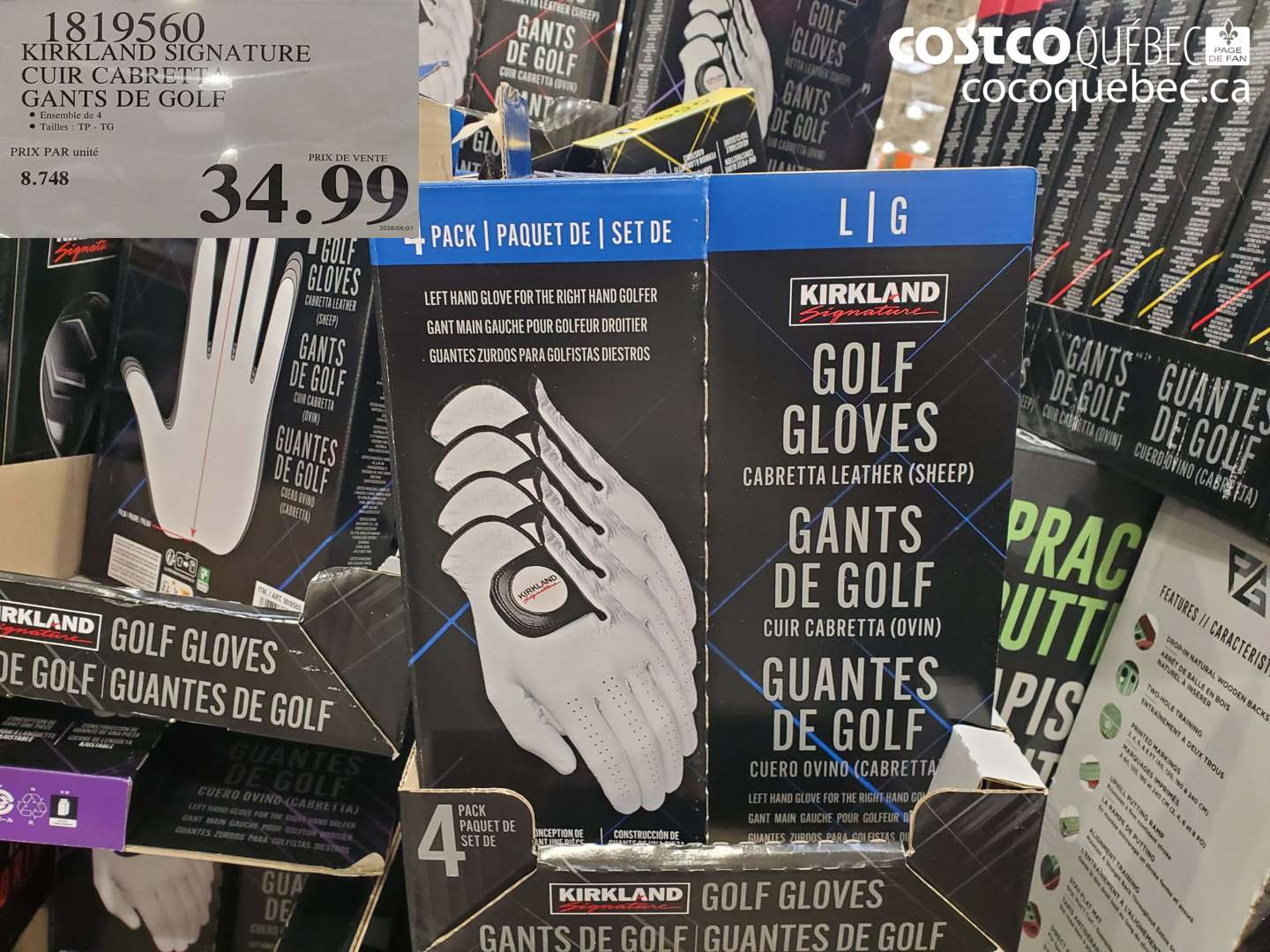 1819560 KIRKLAND SIGNATURE CUIR CABRETTA GANTS DE GOLF $34.99