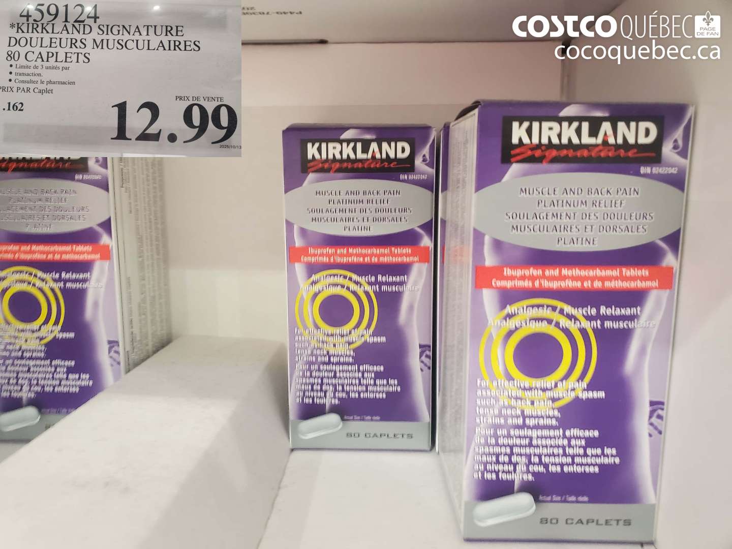 459124 KIRKLAND SIGNATURE DOULEURS MUSCULAIRES 80 CAPLETS $12.99