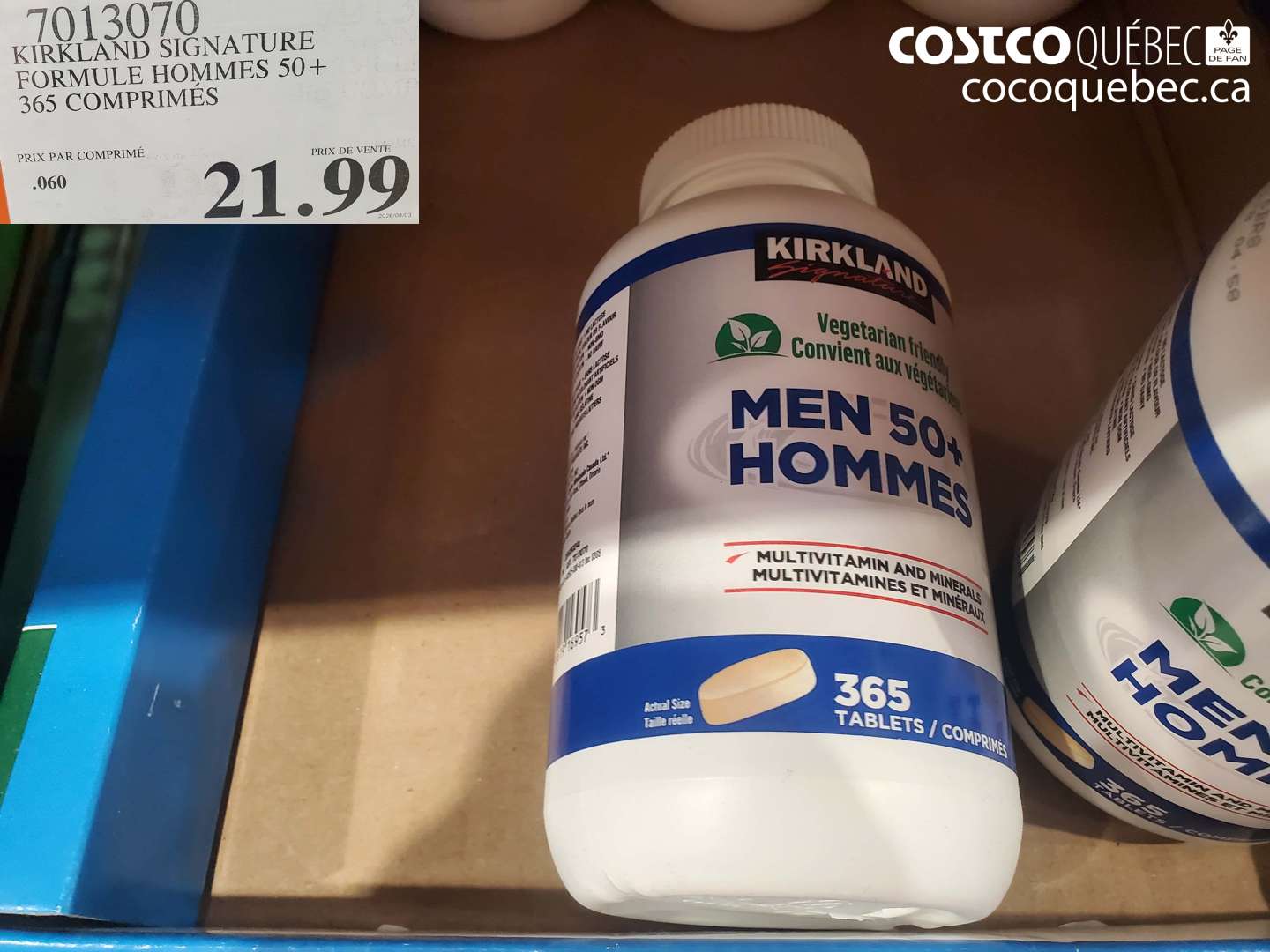 7013070 KIRKLAND SIGNATURE FORMULE HOMMES 50+ 365 COMPRIMÉS $21.99
