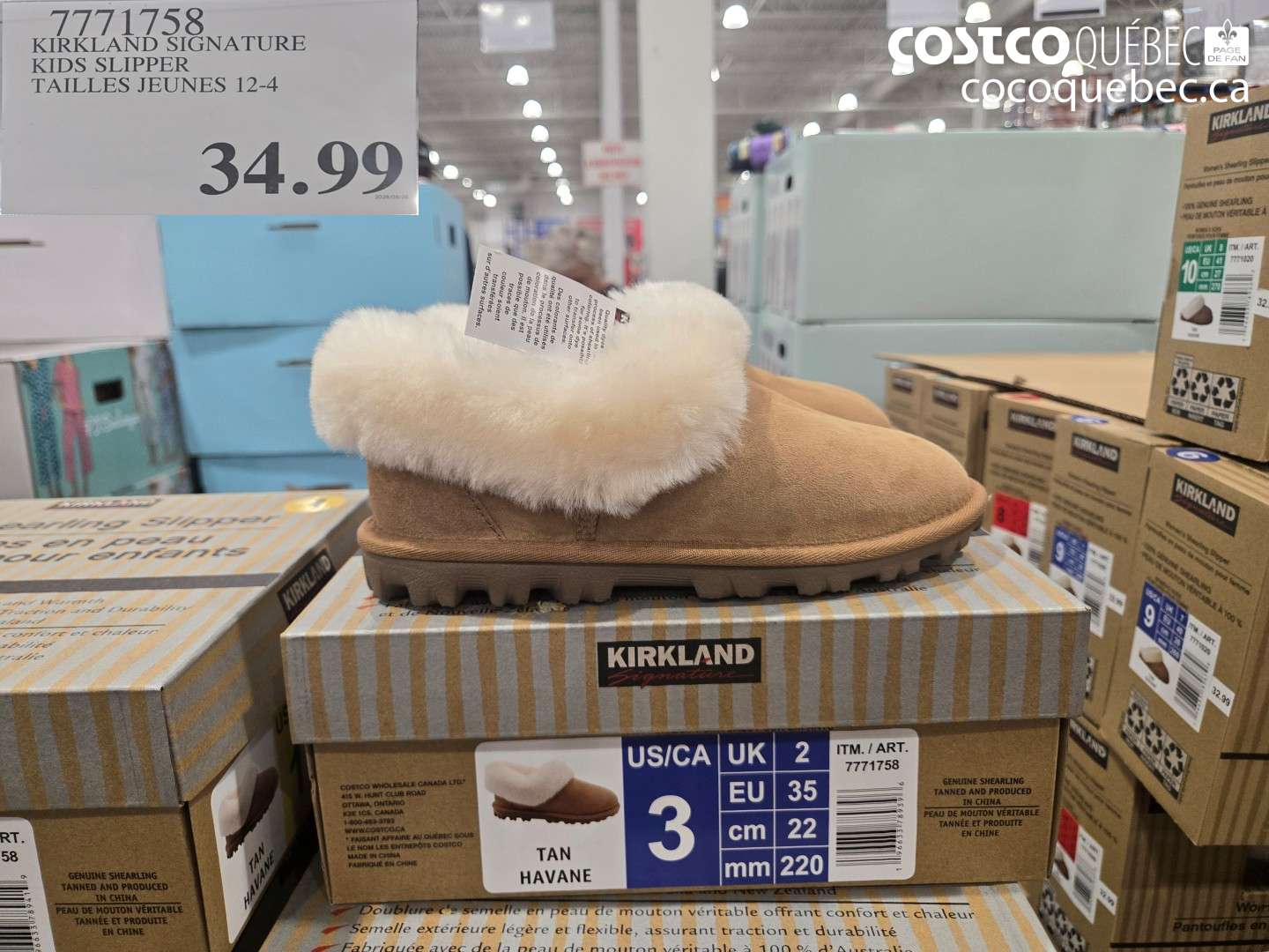 7771758 KIRKLAND SIGNATURE KIDS SLIPPER TAILLES JEUNES 12-4 $34.99