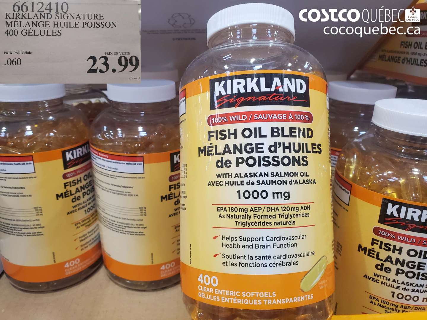 6612410 KIRKLAND SIGNATURE MÉLANGE HUILE POISSON 400 GÉLULES $23.99